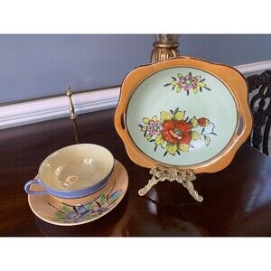 Vintage Lusterware Porcelain Tea Cup/Saucer Japan w/ Bowl Set Handpainted Floral